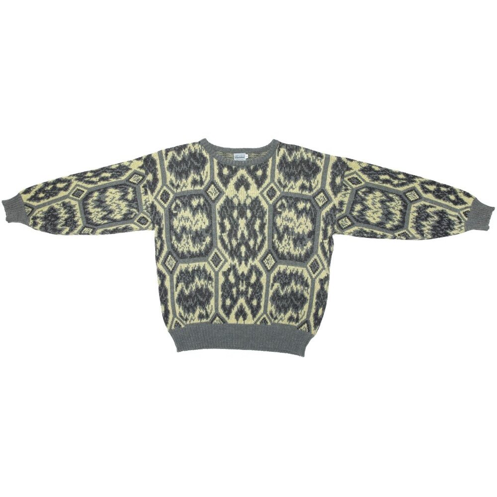 L'UOMO (Italy) 70s Vintage Art Deco Jacquard Knit Jumper : L